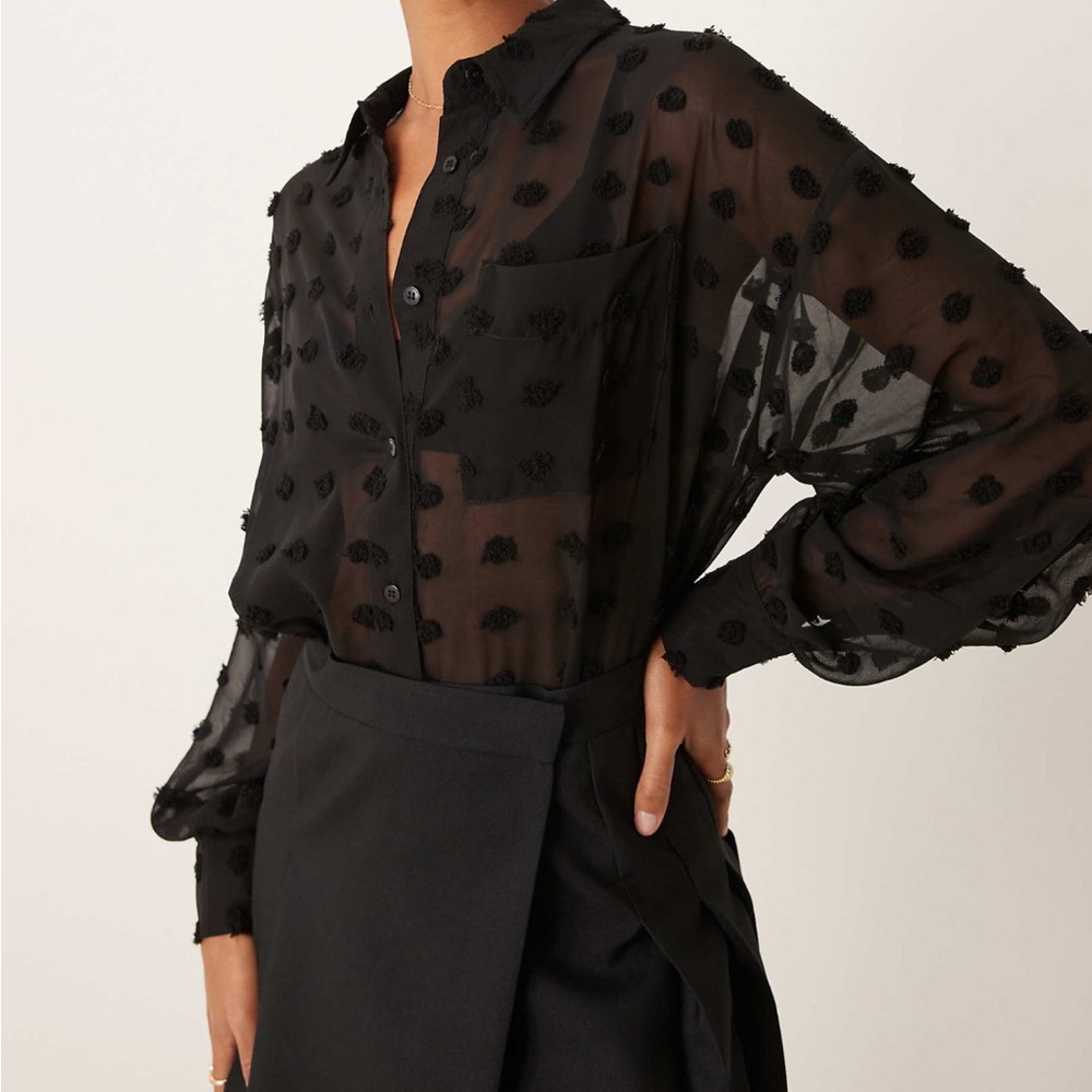 ASOS Black Sheer Blouse with Polka Dots